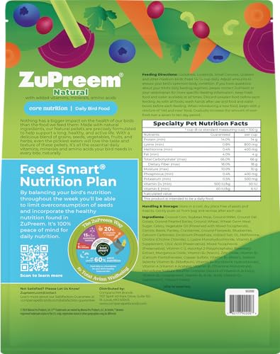 ZuPreem Natural Pellets Bird Food for Medium Birds, 2.5 lb (Pack of 2) - Daily Nutrition, Made in USA for Cockatiels, Quakers, Lovebirds, Small Conures
