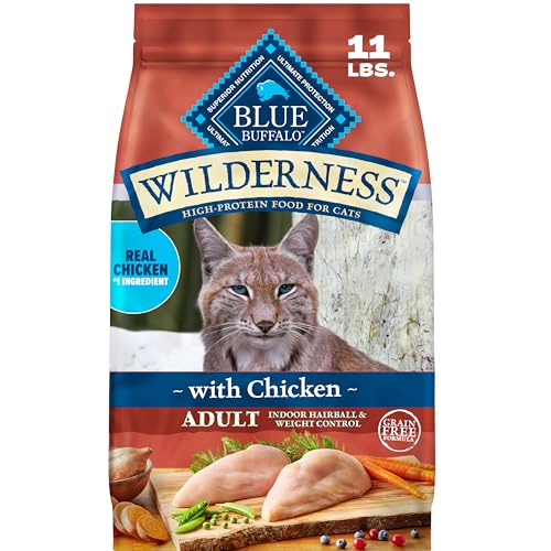 Blue Buffalo Wilderness Chicken Natural High-Protein Grain-Free Dry Food Hairball & Weight Control for Adult Indoor Cats, Real Chicken First