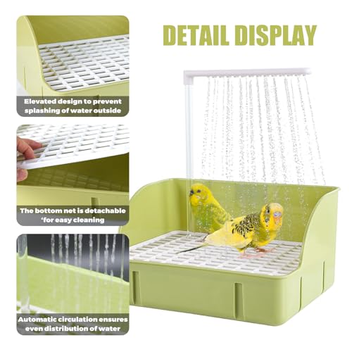 Parrot Bathtub, Large Bird Shower Fountain, Automatic Bird Bath, Parrot Bath Shower, Automatic Bathtub with Circulating Faucet, Indoor Fountain with USB Pump, Green