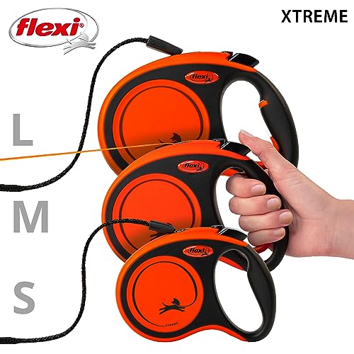 FLEXI Xtreme Tape Retractable Dog Leash for Large Dogs Upto 121 lbs. – 26 ft., Orange/Black | Tangle Free Pet Walking Leash with One-Handed Brake