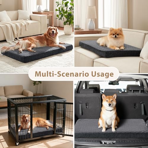 JOEJOY XL Dog Beds Large Sized Dog, Orthopedic Big Dogs Crate Bed with Washable Removable Cover, Extra Thick Egg Memory Foam Pet Beds, Grey, 41"x27"