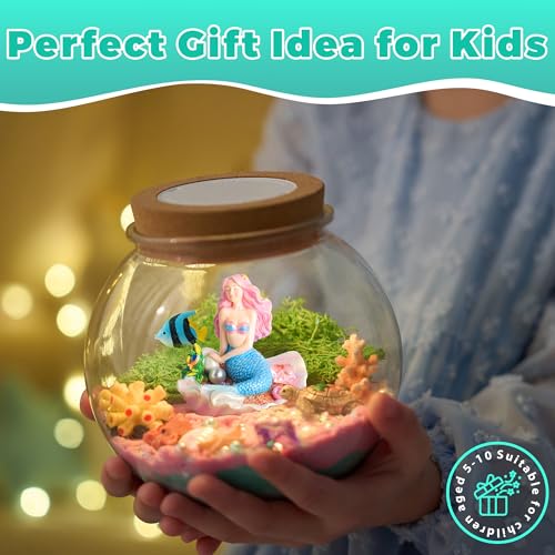 JOYEEMAX Mermaid Light-Up Terrarium Kit for Kids - LED Night Light Birthday Gift for Girls Ages 4 5 6 7 8-12 Year Old - Mermaid Toys for Girls - DIY Arts and Crafts Kit for Kids