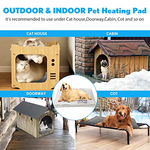 PETNF Outdoor Heated Pet Bed with Waterproof Cover,Pet Heating Pads for Dog,Soft Electric Blanket Auto Temperature Control,Heating Mat for Dog House Cabin Cot Doorway,Rescue Cats