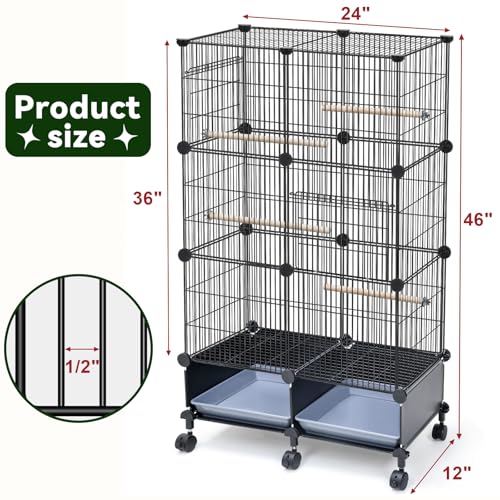 VISCOO Upgraded Encrypted 46-Inch Bird Cage, with Wooden Perches, Metal Parakeet Cage with Slide-Out Tray, Water Bottle&Feeder, Bird Cages for Parrot,Parakeets,Cockatiel,Lovebird,Small Mid-Sized Birds