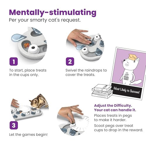 Catstages Nina Ottosson Rainy Day Puzzle & Play Cat Puzzle Feeder – Interactive Treat Game for Indoor Cats, Level 3 Slow Feeder Enrichment Toy, 13.8" x 14"