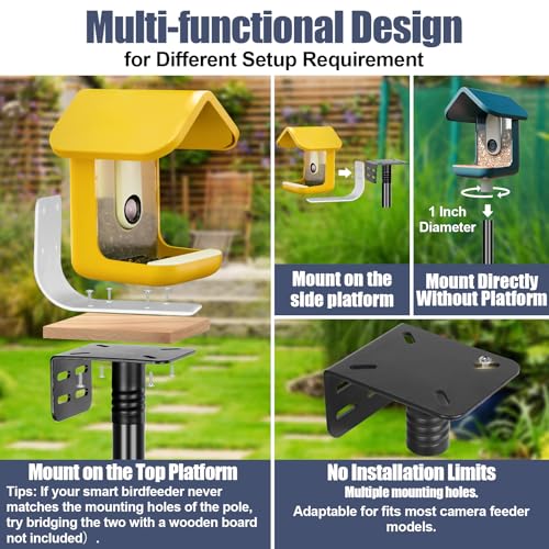 Gtongoko Smart Bird Feeder Pole 1-Inch Dia 79 Inch Bluebird House Pole for Outdoors Weather Station Heavy Duty Metal Mounting Kit Adjustable Bird Feeder Stand Black