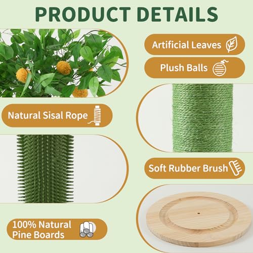 Cat Scratching Post for Indoor Cats Adults, 45 Inch Tall Cat Scratcher with Sisal Rope, Large Cats Scratching Posts with Hanging Ball for Kittens and Medium Large Cats