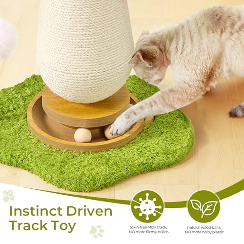 Cat Scratching Post, Mushroom Cat Scratcher with Interactive Ball Track Spring Ball Toys Cute Sisal Scratchers Post for Indoor Adults Kitten with