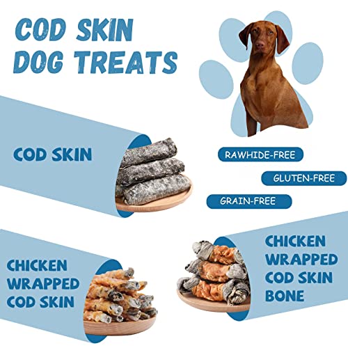 Pawmate Dog Treats Chicken Wrapped Cod Fish Skin Sticks, Healthy High Protein Omega3 Cod Twist Dog Chews Real Chicken Wrap Teeth Cleaning for Large Medium Small Breeds, 10.6 oz