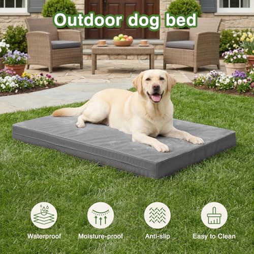 Waterproof XXL Dog Beds Large Sized Dog, Outdoor Washable Crate Pad 48 inch, Jumbo XXLarge Orthopedic Foam Pet Bed with Removable Cover Reversible, Durable Anti-Slip Kennel Pad, 47"x29", Gray