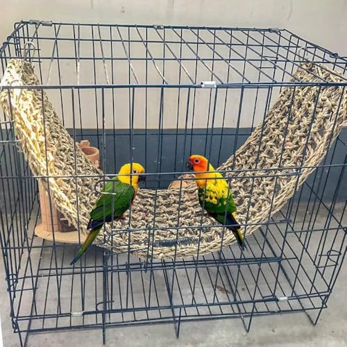 Bird Seagrass Mat 30" × 7" Parrot Natural Grass Woven Net Hammock Parakeet Climbing Rope Ladder Mat Chew Toys Cage Accessories for Pigeon Macaw Cockatiel Conure Budgie Cockatoo Rat Bearded Dragon