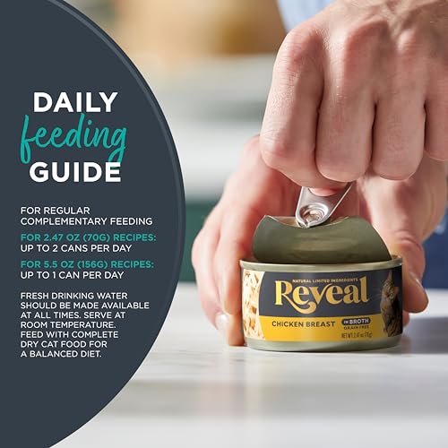 Reveal Natural Wet Canned Cat Food, Limited and Natural Ingredients, Grain Free, High Protein with No Artificial Additives, Tuna with Crab in Broth (24 x 2.47 oz Cans)