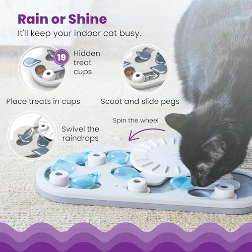 Catstages Nina Ottosson Rainy Day Puzzle & Play Cat Puzzle Feeder – Interactive Treat Game for Indoor Cats, Level 3 Slow Feeder Enrichment Toy, 13.8" x 14"