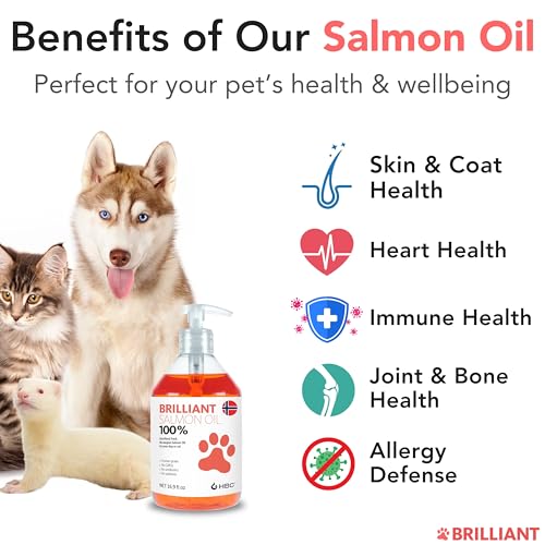 Salmon Oil for Dogs - Healthy Skin & Coat, All Natural Norwegian Fish Oil Food Supplement for Pets, Omega 3 EPA DHA, Ideal for Shedding, Allergy, Itching, Dry Skin, Joint & Bone Health - 16.9 Oz