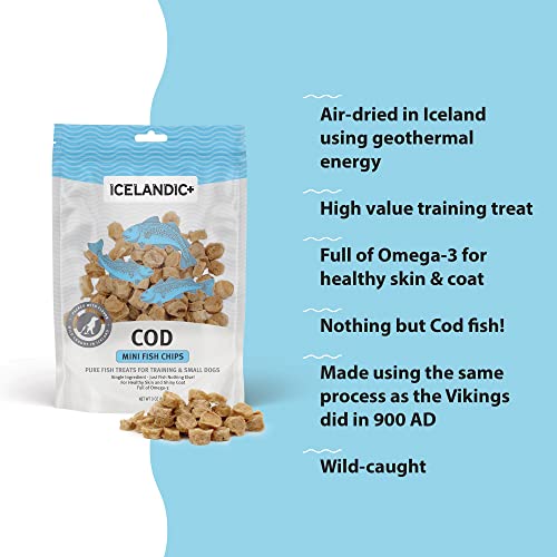 Icelandic+ Mini Fish Chips: Cod - 2.5oz Bag, Dog Treats, Wild-Caught & Air-Dried, Single Ingredient Crunchy Pet Snacks, Just The Fish Nothing Else