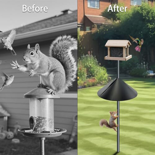Squirrel baffle for bird feeders pole, squirrel proof cone for outdoors shepherds hook. Squirrels deterrent for bird house, large squirrel guard/blockers, bird feeder accessories, 18 inch Pole mount