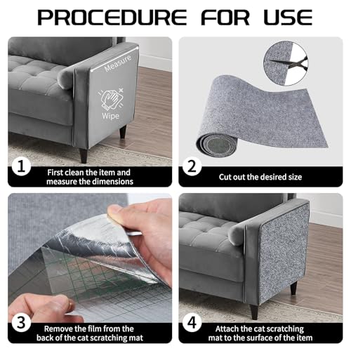 2 Pcs Total 78.8"x15.8" Cat Scratch Mat, Cat Scratch Couch Furniture Protector, Trimmable Self-Adhesive Cats Scratch Pads, DIY Cat Scratcher for Wall Protector and Covering Cat Tower (Light Grey)