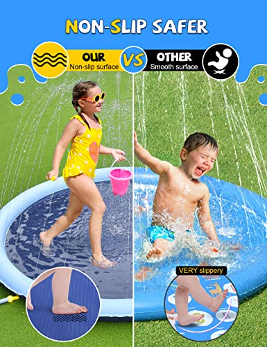 VISTOP 67" Non-Slip Splash Pad for Kids and Dogs, Thickened Sprinkler Pool for Toddlers, Outdoor Backyard Water Toys, Fun Fountain Play Mat for