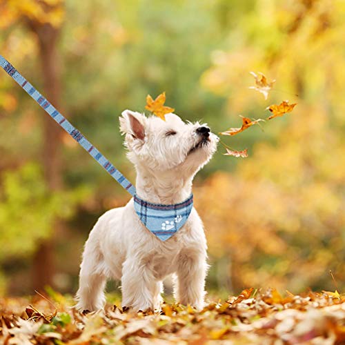 EXPAWLORER Puppy Collar and Leash Set - Embroidery Pawprints Plaid Dog Collar and Dog Leash Set, Bow Tie and Bandana Dog Collar with Bell, Cute