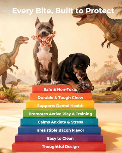 2 Pack Indestructible Dog Chew Toys for Aggressive Chewers: Ultra-Dense Nylon, Bacon Flavor Chew Bones, Heavy Duty Tough Toys for Large Dogs 20-90 lbs, Long Lasting & Keep Them Busy (XL)