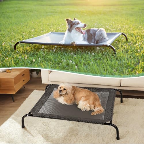 50" Lx32 Wx8 H Cooling Elevated Dog Bed for Large Dogs with Non-Slip Floor Protectors & Breathable Mesh, Raised Indoor & Outdoor Dog Cot Pet Hammock, Grey