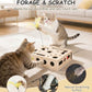 Cat Toys for Indoor Cats - Interactive Box Puzzle Toy Nail File Scratcher Hunting Play Toy with 3 Jingle Balls & 1 Feather Wand, Wooden Puzzle Treat Toy Box Energize Cat Instincts for Bored Cats