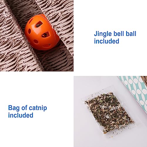 Pets Cat Scratcher Cardboard with Catnip, Removable Cat Scratching Pad with Ball, 2-in-1 Corrugated Cat Scratch Lounge Sofa Refill
