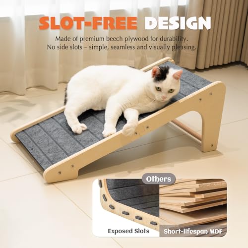 PETKARAY Felt Cat Scratcher, L Shaped Scratching Pad, Scratch Resistant Carpet Scratcher Ramp, Slot-Free Scratch Board with Toy Ball, Dark Grey