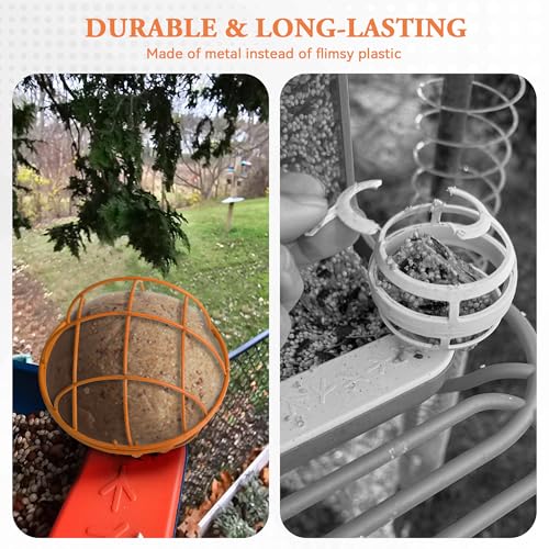 Metal Suet Ball Holder for Bird Buddy, Compatible with BirdBuddy Smart Feeders & Others with Ready 5mm Screw Hole, Durable Accessory & Add-on Attachment for Bird Feeders (Orange)