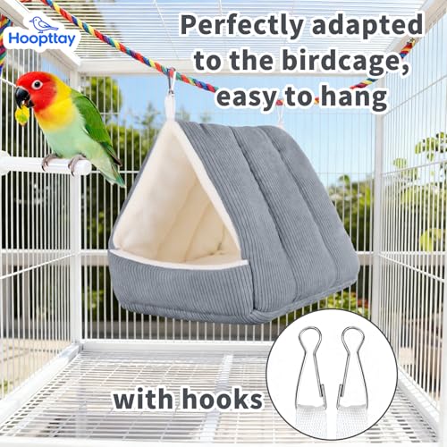 Medium Winter Warm Bird House and Bird Bed for Cage with Soft Plush Hanging Hammock & Hut Tent, Hideaway Sleeping Nest for Budgies, Parakeets, Cockatiels (Grey, M)