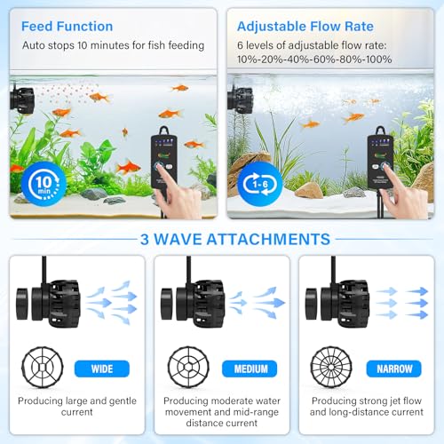 hygger Aquarium Wave Maker for 5-10 Gallon Fish Tanks, Adjustable DC Power Heads for Aquarium with Controller, Aquarium Circulation Pump With Magnetic Base for Saltwater Freshwater Tank 660 GPH