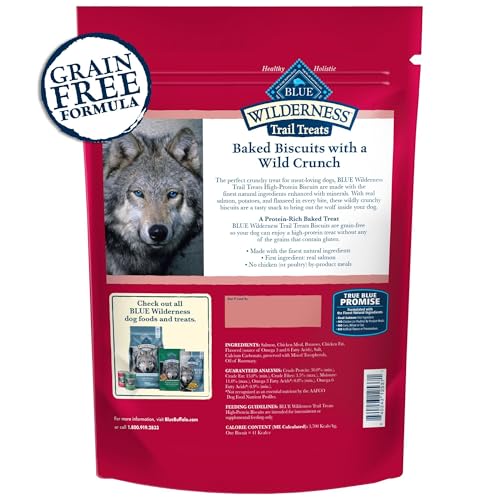 Blue Buffalo Wilderness Trail Treats Crunchy Dog Biscuits, Grain-Free and High-Protein Dog Treats Made with Natural Ingredients, Salmon Recipe 24-oz Bag