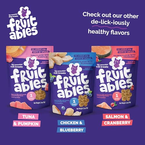 Fruitables Cat Treats - Crunchy Treats for Cats - Healthy Low Calories Packed with Protein - Free of Wheat, Corn and Soy - Made with Real Salmon, Tuna, Chicken - 2.5 Oz (3 Pk)