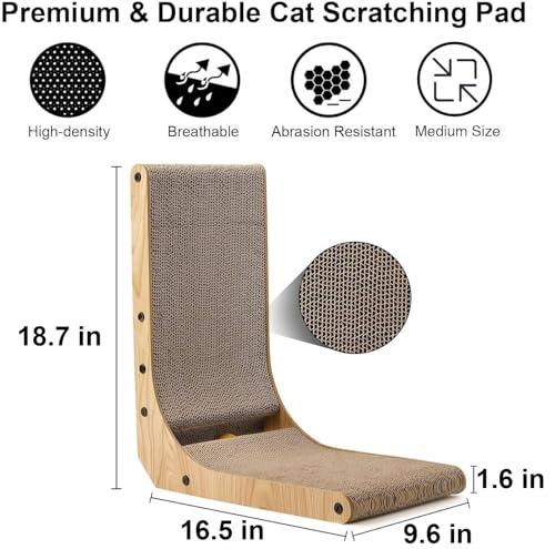FUKUMARU Cat Scratcher, 18.7 Inch L Shape Cat Scratch Pad Wall Mounted, Cat Scratching Cardboard with Ball Toy for Indoor Cats