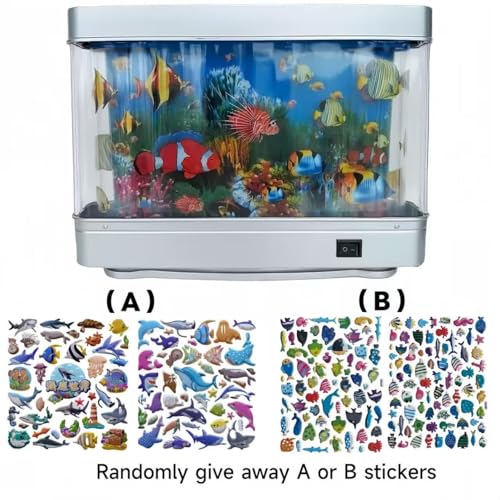 Fake Fish Tank Lamp - Moving Aquarium Night Light with Virtual Ocean Effect, 80s Retro Design for Adult Relaxation, Artificial Aquarium Decorative Lamp for Kids' Room and Cat Owners(US Plug)