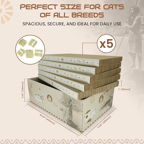 5 Pack Cat Scratching Boards | Reversible Cardboard Cat Scratcher with Catnip | Corrugated Cardboard cat Scratcher | Indoor Cat Scratch Pad | Durable Cat Scratcher Box | 16.34" L x 11.42" W x 5.51" H