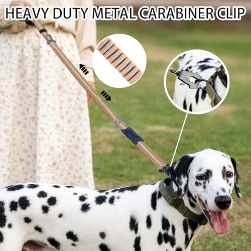 Heavy Duty Tactical Dog Leash, 4-6FT Shock Absorbing Tactical Leash with 2 Padded Handles, Metal Carabiner Clip,Car Seatbelt, Reflective Heavy Duty