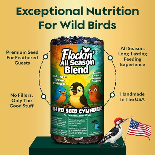 All Year Round Bird Seed Cylinders with Hole – All Season Wild Bird Food for Blue Jays, Cardinals, Doves, Finches & More – Balanced High Energy All Natural Blend, No Fillers – USA Made (4" x 7.75")