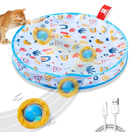 Potaroma Interactive Cat Toys, Fast Moving Ball in Play Mat, Automatic Motion Activated Ball Hide and Seek for Indoor Exercise Kicker, Animal