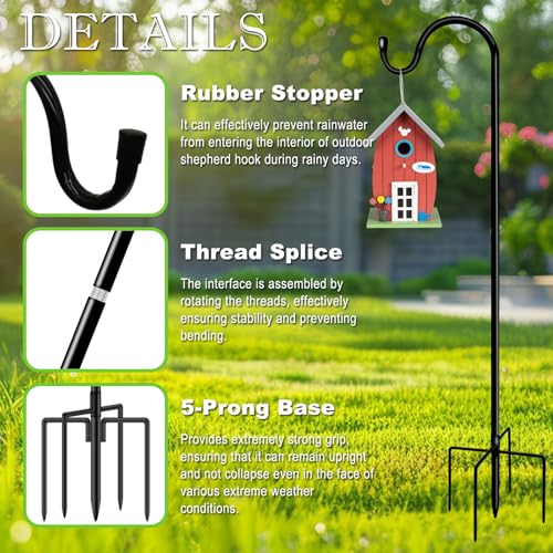 Shepherds Hooks for Outdoor 42 Inch Garden Bird Feeder Pole with 5 Prongs Base Adjustable for Hanging Flower Basket Plant Pot Solar Lantern Light Wind Chime Hanger for Wedding Decor 1 Pack