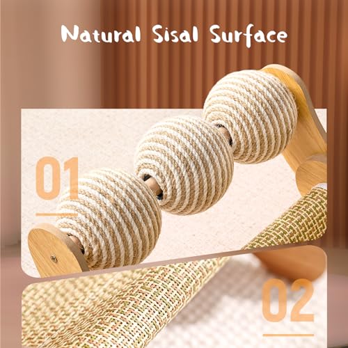 Cat Scratcher & Cats Scratch Pad with Sisal Ball – All-in-One Cats Couch Scratcher, Hammock, and Cat Bed for Indoor Cats, Wooden Cat Scratching Board Upgrade Edition
