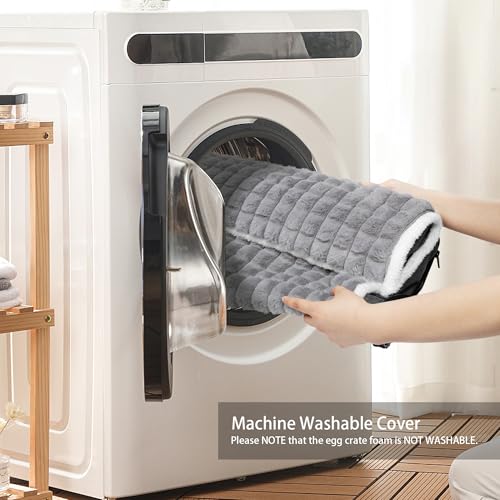Orthopedic Dog Bed Large Sized Dog with Pillow 36''X24'', Waterproof Soft Comfortable Egg Crate Foam Pet Crate Beds Mat with Removable Washable Cover and Non-Slip Bottom, Grey