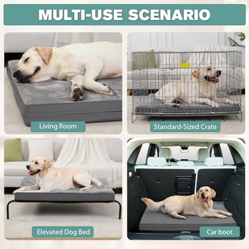 Vonabem Waterproof Dog Bed Large Medium Sized Dogs - Outdoor Orthopedic Crate Pad, Washable Pet Beds Removable Cover, Egg Crate Foam Support, Durable Anti-Slip Kennel Pads 35"x22", Gray