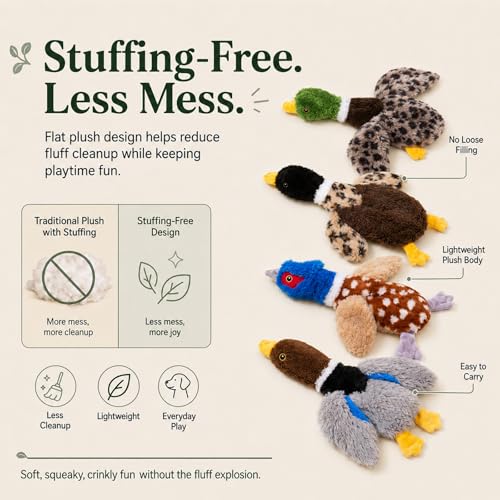 Dog Squeaky Toy Set – 4-Pack Durable Plush Duck, Pheasant, Goose for Small and Medium Dogs – Soft Bird Chew Toys with Crinkle Sound for Puppy Play, Interactive Training