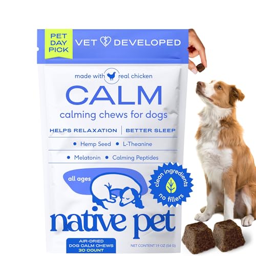 Native Pet Calming Chews for Dogs - Promotes Calming Effect, Supports Emotional Balance & Reduces Hyperactivity - Hemp Seed, Melatonin for Dogs, L-Theanine & Casein - 30 Chews