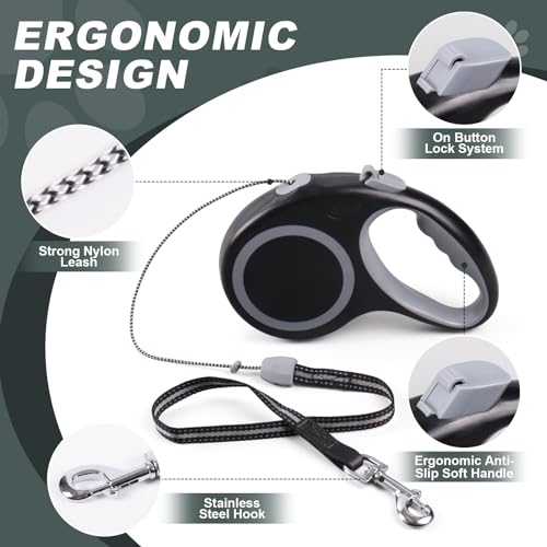 Retractable Dog Leash, 20 FT Dog Walking Leash for Small/Medium Dog or Cat up to 44 lbs, Strong Nylon Cord, Tangle Free, One-Hand Brake