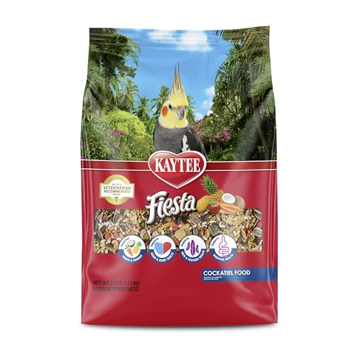 Kaytee Fiesta Cockatiel Food, Nutritious and Fun Blend, Supports Skin, Feather, Digestion, Brain and Heart Health, 2.5 pounds