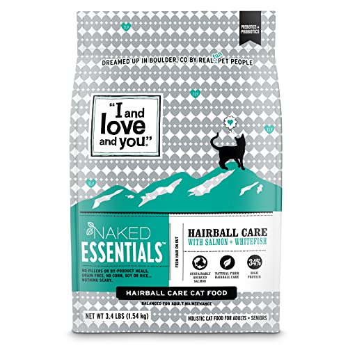I AND LOVE AND YOU Naked Essentials Dry Cat Food - Salmon + Whitefish for Hairball Care - Grain Free, Real Meat, No Fillers, 3.4lb Bag
