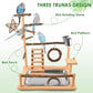 KATUMO Bird Playground - Natural Wooden Perches Parakeet Ladder Conure Swing Bird Cage Accessories with Removable Tray & 2 Stainless Steel Cups