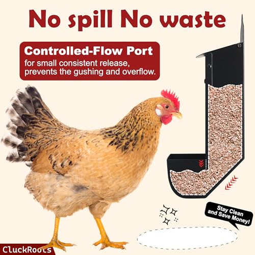 CluckRoots Chicken Grit and Oyster Shell Feeder Combo, No-Spill Weatherproof Heavy-Duty Design, Lift-Off Wall-Mounted Metal Dispenser w/View Window, Chicken Coop Accessories Gifts for Lovers Women